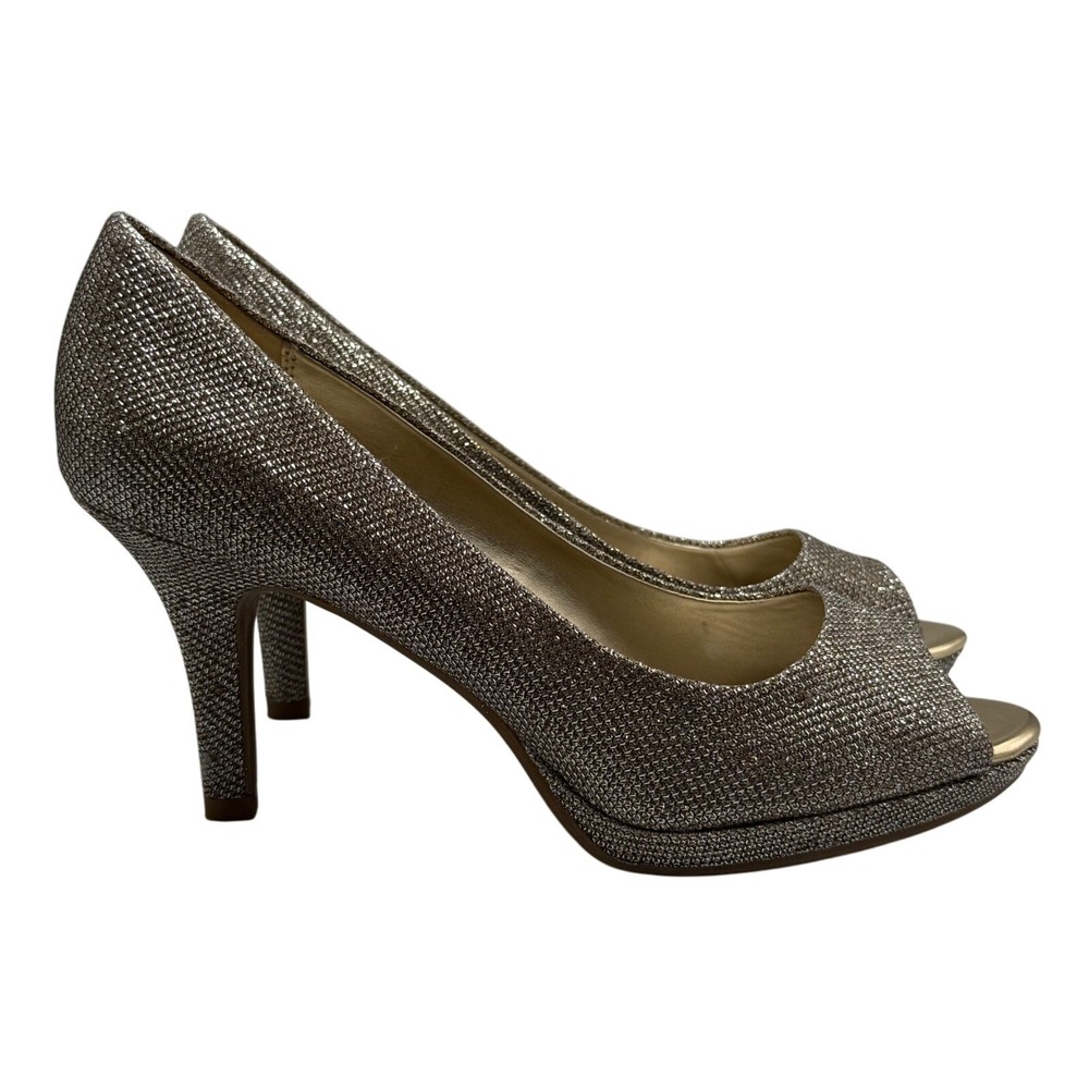 Bandolino B‑Flexible Gold Metallic Glitter Peep‑Toe Pumps High Heels‎ Sz 8.5 M